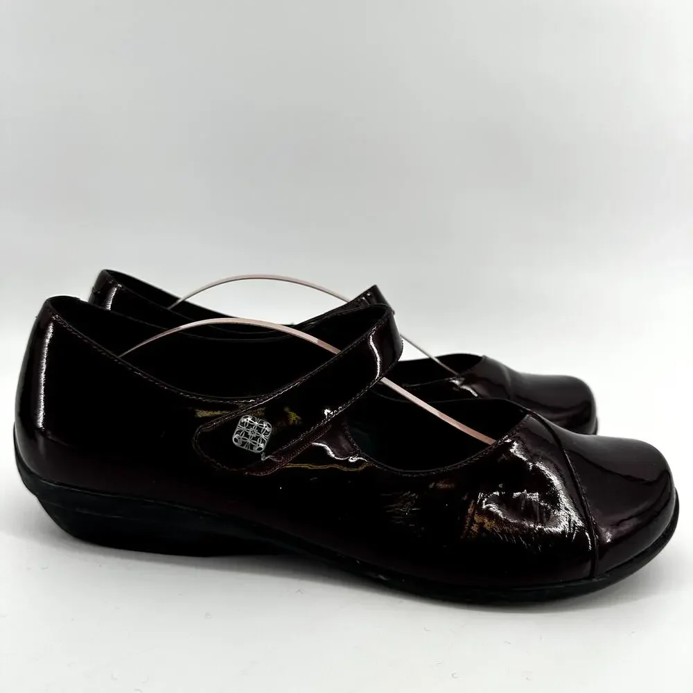 Dansko Opal Patent Mary Jane Flat Shoe Round Toe Leather Black Cherry EU41 US 10
